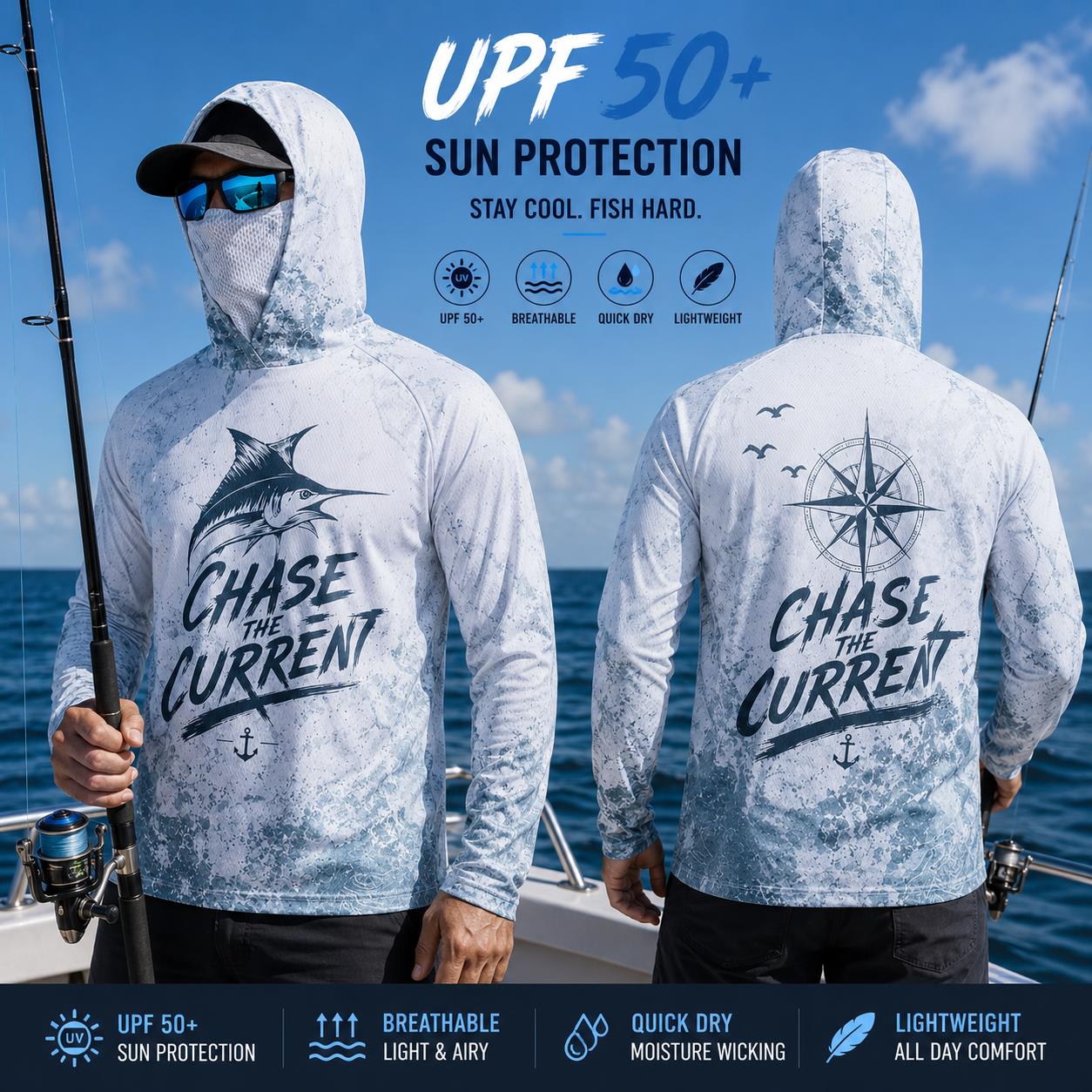 Fishing Hoodie - قميص صيد للرجال بأكمام طويلة مع