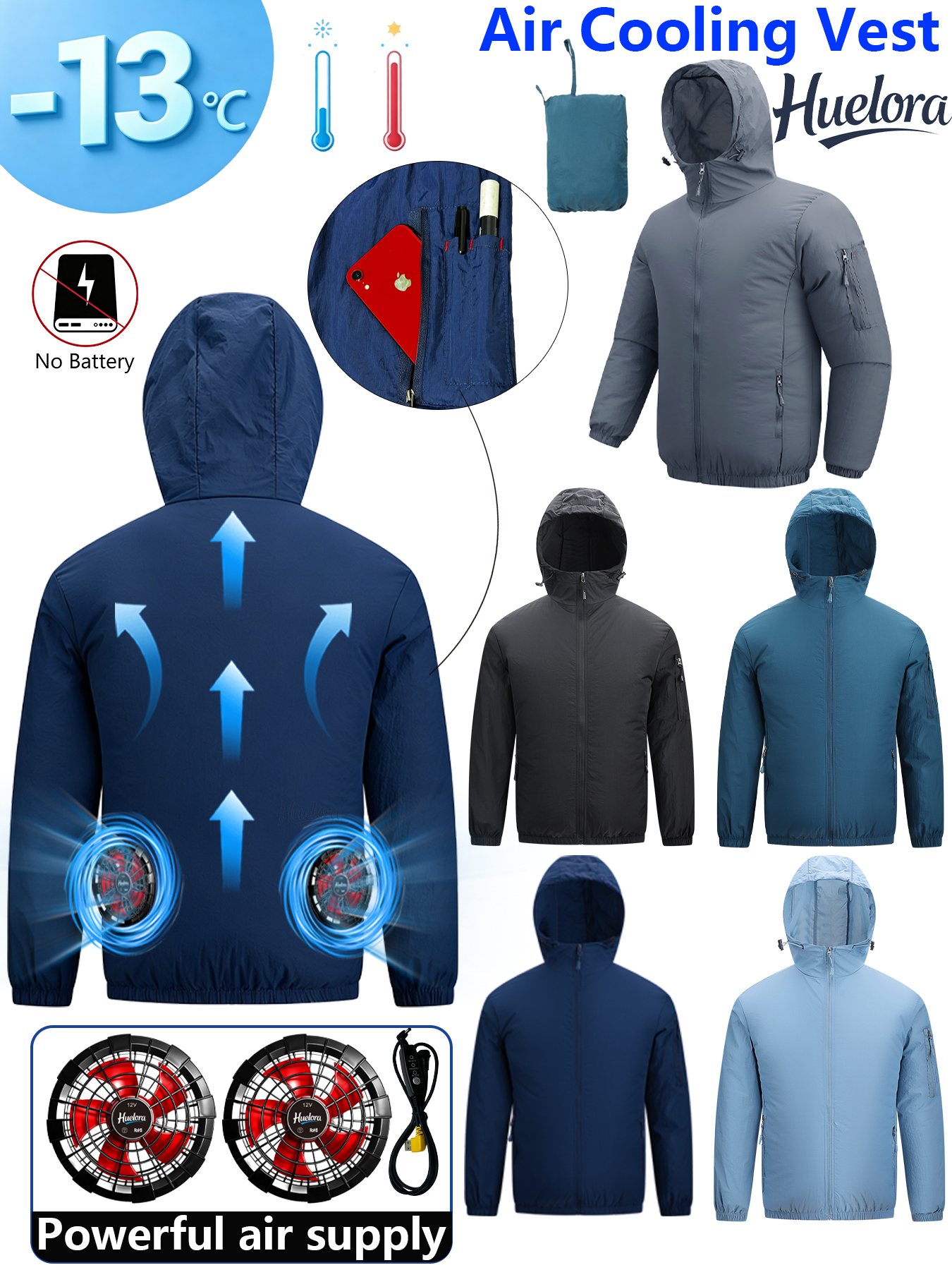 Fishing Hoodie - جاكيت رجالي بقبعة ومبرد بمنفذ USB