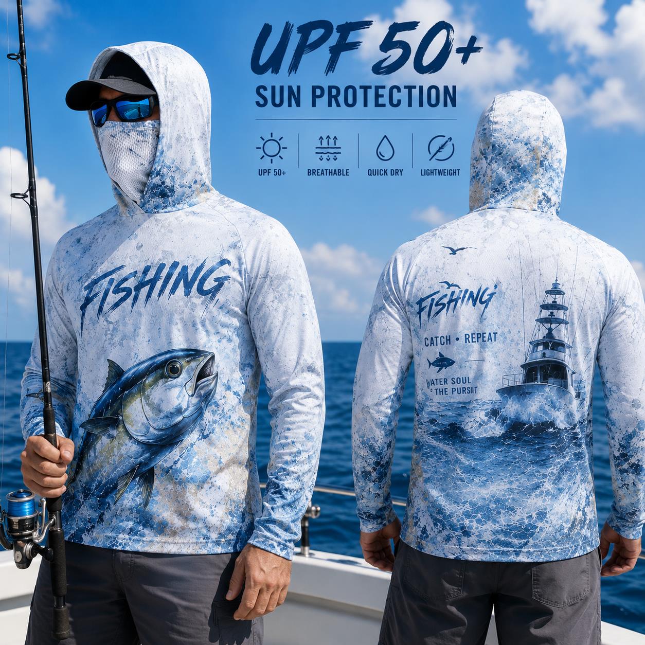 قميص صيد للرجال بأكمام طويلة م - مراجعة Fishing Hoodie وسعره
