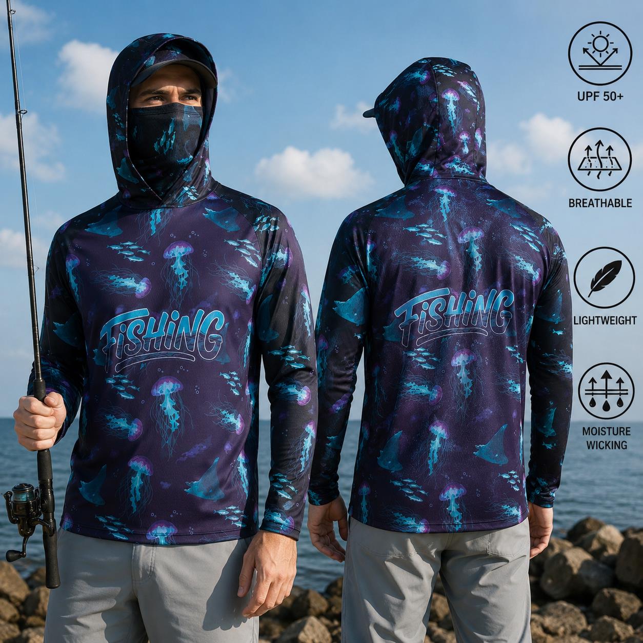 قميص صيد للرجال بغطاء للرأس، م - مراجعة Fishing Hoodie وسعره